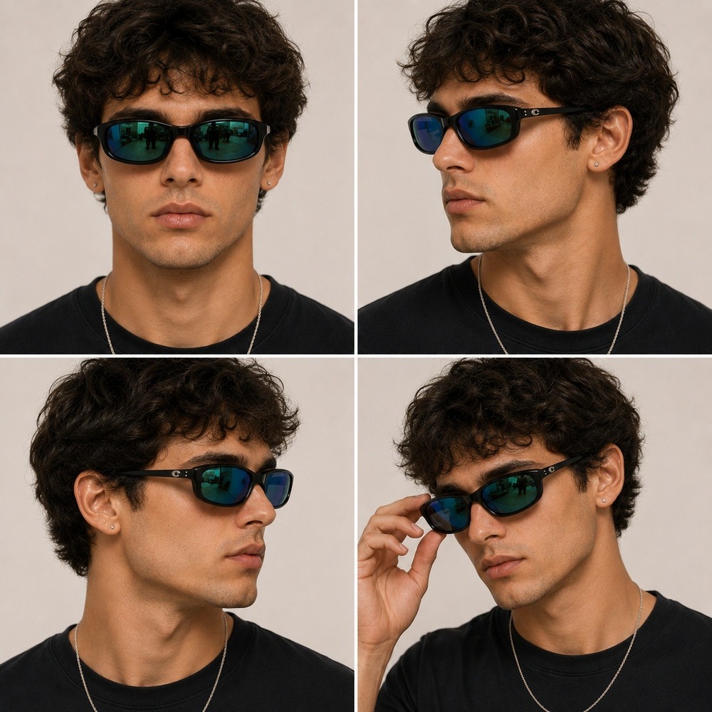 Costa Del Mar Fathom Sunglasses Bronze Frame Blue Mirror Lens Y2K Wrap Mens